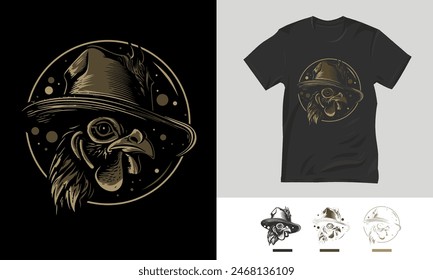chicken design wearing a cool hat, vector design for t-shirt screen printing