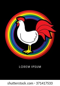 Chicken designed on rainbows background graphic vector