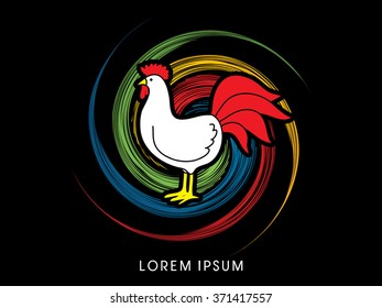Chicken designed on spin wheel background graphic vector
