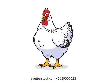 Chicken A detailed and realistic flat of White Leghorn Hen, standing in a side profile. Vector illustration