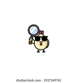 Chicken Detective Cartoon Character Vector Illustration Design. Cute, Funny, FUn, Outline, And Happy Style. Recomended For Children Design, Chicken Shop Mascot, And Other.