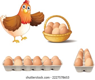 Pollo con diferentes tipos de productos de pollo ilustración semiplana 