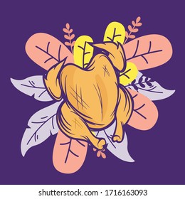 chicken dinner illustration with flat floral 