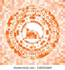 chicken dish icon inside abstract orange mosaic emblem