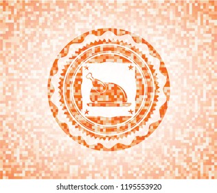 chicken dish icon inside abstract orange mosaic emblem with background