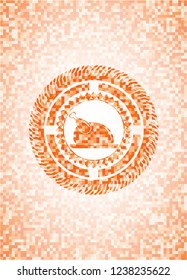chicken dish icon inside abstract orange mosaic emblem