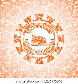 chicken dish icon inside abstract orange mosaic emblem