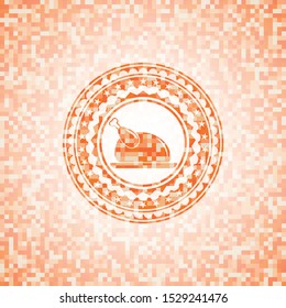 chicken dish icon inside abstract orange mosaic emblem with background