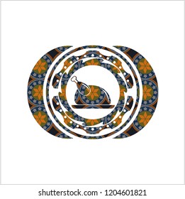 chicken dish icon inside arabesque emblem. arabic decoration.