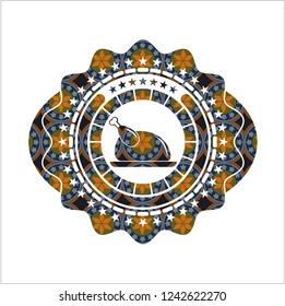 chicken dish icon inside arabesque emblem. arabic decoration.