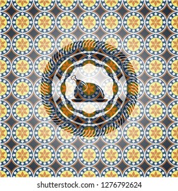 chicken dish icon inside arabesque emblem. arabic decoration.