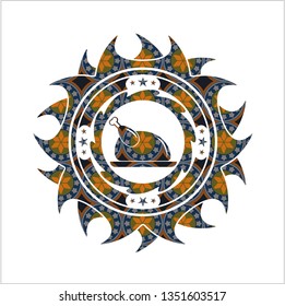 chicken dish icon inside arabesque emblem. arabic decoration.