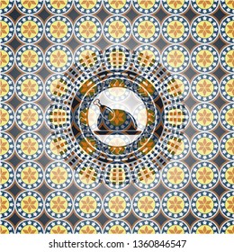 chicken dish icon inside arabic badge background. Arabesque decoration.