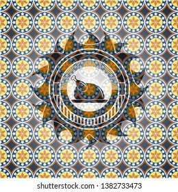 chicken dish icon inside arabic badge. Arabesque decoration.