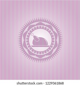 chicken dish icon inside badge with pink background