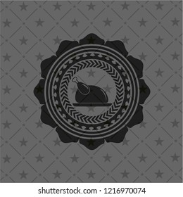 chicken dish icon inside black emblem. Vintage.