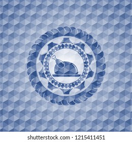 chicken dish icon inside blue hexagon emblem.