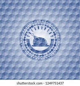 chicken dish icon inside blue hexagon emblem.