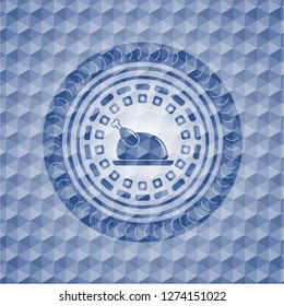 chicken dish icon inside blue badge with geometric pattern background.