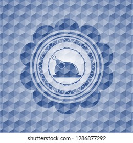 chicken dish icon inside blue polygonal emblem.