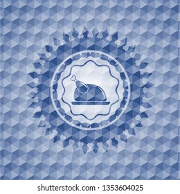 chicken dish icon inside blue polygonal badge.