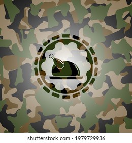 chicken dish icon inside camo texture. 
