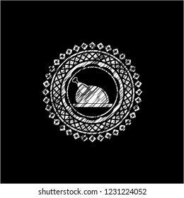 chicken dish icon inside chalkboard emblem on black board