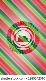 chicken dish icon inside christmas colors emblem.