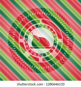 chicken dish icon inside christmas style emblem.