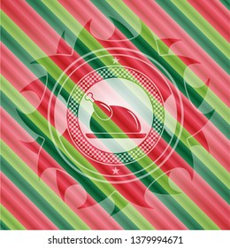 chicken dish icon inside christmas colors style badge.