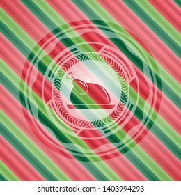 chicken dish icon inside christmas colors style badge.