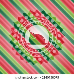 chicken dish icon inside christmas style emblem. 