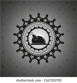 chicken dish icon inside dark emblem. Retro