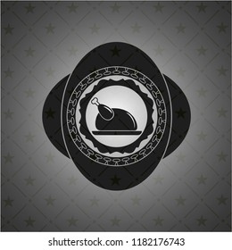 chicken dish icon inside dark emblem. Retro
