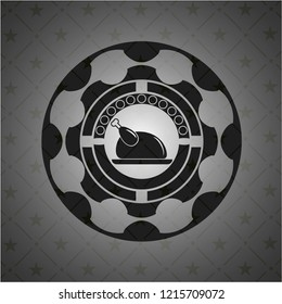 chicken dish icon inside dark emblem. Retro