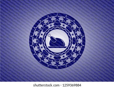 chicken dish icon inside denim background