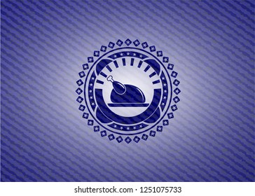 chicken dish icon inside emblem with jean high quality background