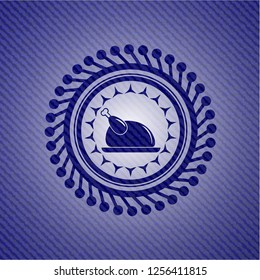 chicken dish icon inside emblem with jean high quality background