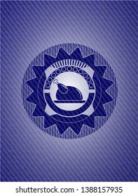 chicken dish icon inside emblem with jean texture