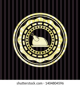 chicken dish icon inside gold badge or emblem