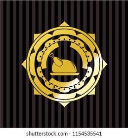 chicken dish icon inside golden emblem or badge