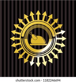 chicken dish icon inside golden emblem