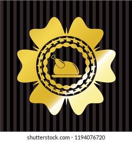 chicken dish icon inside golden badge or emblem