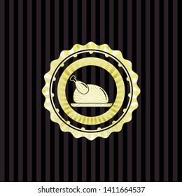 chicken dish icon inside golden badge or emblem