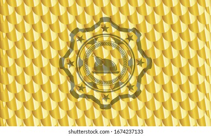 Hühnerschüssel Symbol in goldenem Schild oder Emblem. Skaliert Muster. Vektorillustration Illustration. Detaillierte Angaben.