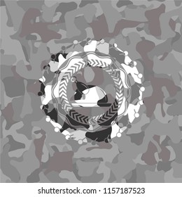 chicken dish icon inside grey camouflage texture