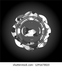 chicken dish icon inside grey camouflage emblem