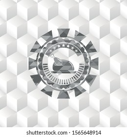 chicken dish icon inside grey emblem. Retro with geometric cube white background