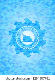 chicken dish icon inside light blue mosaic emblem