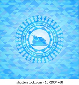 chicken dish icon inside light blue mosaic emblem